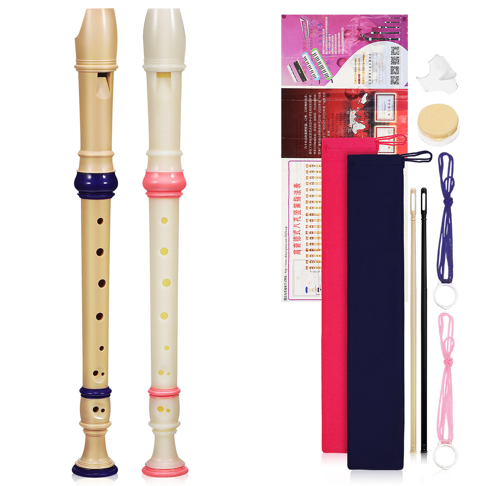 Soprano Recorder Plastic - 2 stuks sopraanblokfluit, 8 gaten, geschikt